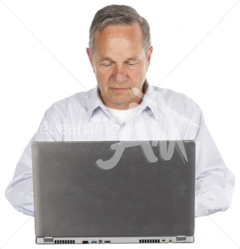 Frank typing in business casual