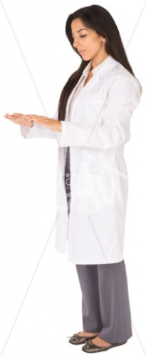 Debbie examine in labcoat