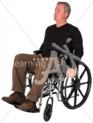 David listening in a wheelchair