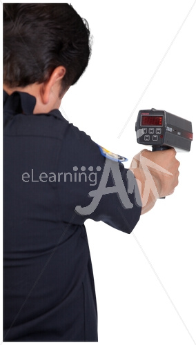 Jorge the Police Officer pointing with radar gun