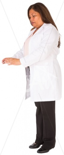 Alanda doing in a lab coat