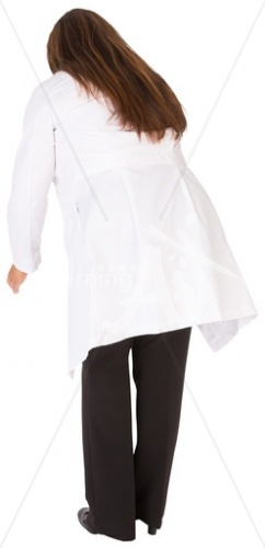 Alanda doing in a lab coat