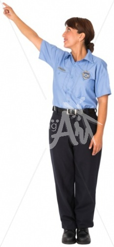 Cathy pointing in EMT uniform