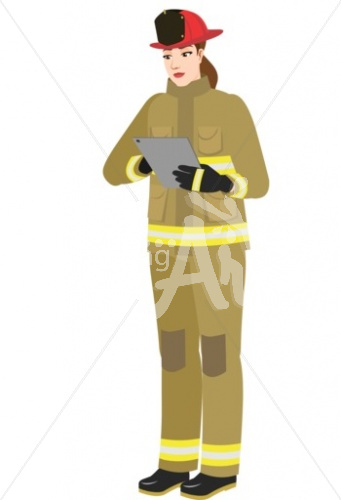 Kay texting in firefighter turnout gear