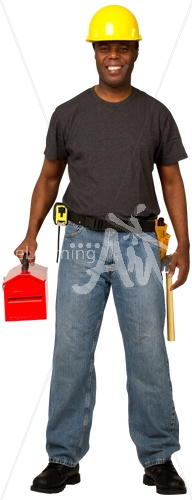 Sam holding  in construction outfit