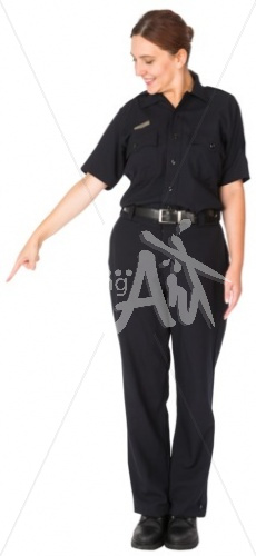 Cammy pointing in EMT uniform