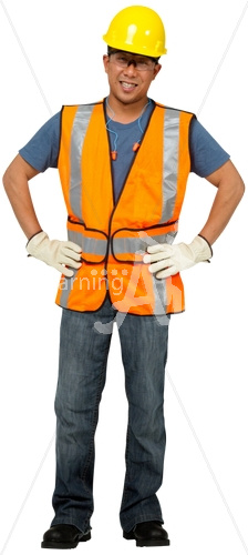 Jimmy listening in jeans and safety vest