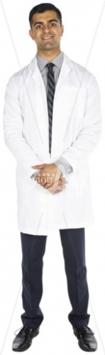 Hakim smiling in a lab coat