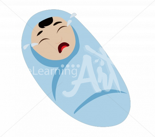 Aki crying in a swaddle