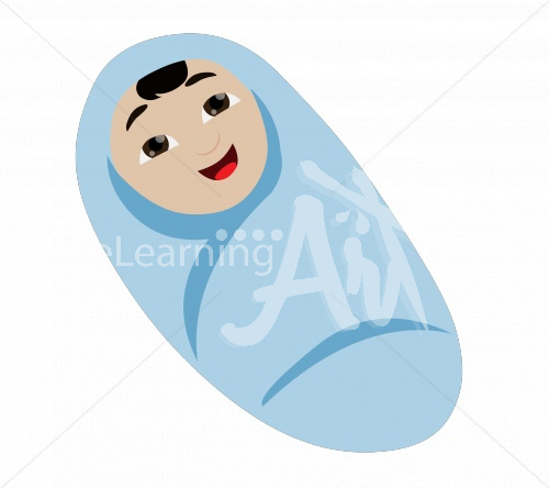Aki laughing in a swaddle