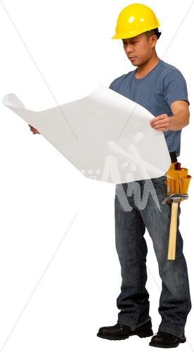 Jimmy reading in construction outfit