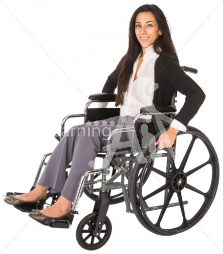 Debbie listening in a wheelchair