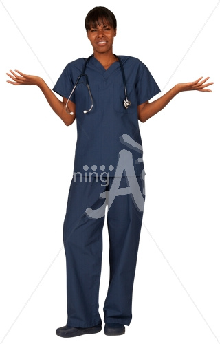 Felicia confused in scrubs