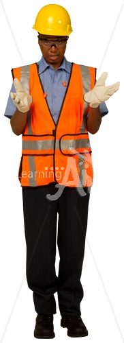 Sue talking in safety vest uniform