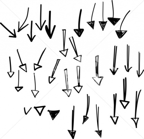 Arrows Down Hand Drawn Shapes