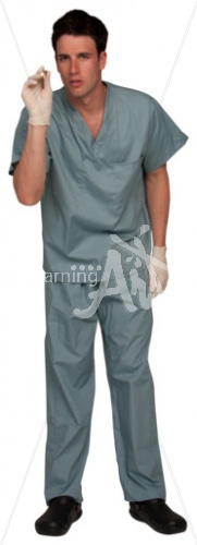 Ian examine in scrubs