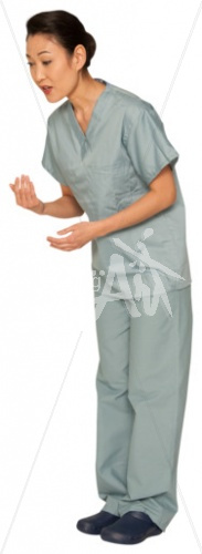 Lily laughing in scrubs