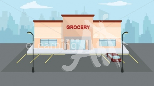 Grocery Store Front Illustrated Background