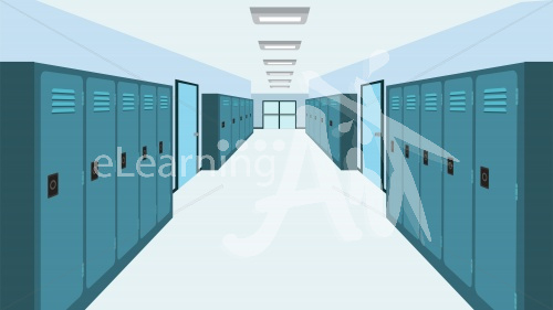 Hallway Lockers Long Shot Illustrated Background