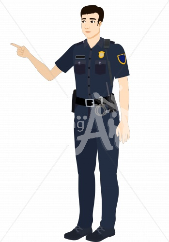 Rei pointing in police uniform