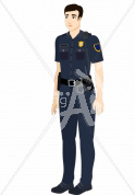 Rei listening in police uniform