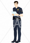 Rei reading in police uniform