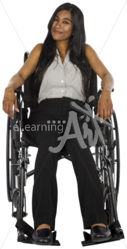 Malini smiling in a wheelchair