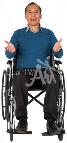 Christopher talking in a wheelchair