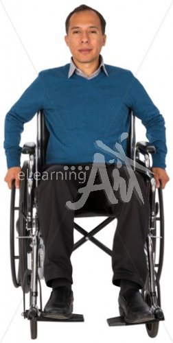 Christopher listening in a wheelchair