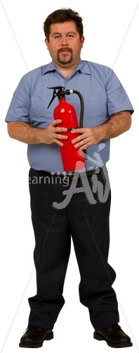 Joe holding fire extinguisher in Uniform